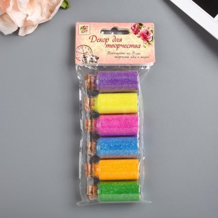 Glitter in a jar with a cork "Bright flakes" (set 6 pcs) mix 7 gr = 1 bout. 13x5 cm-3