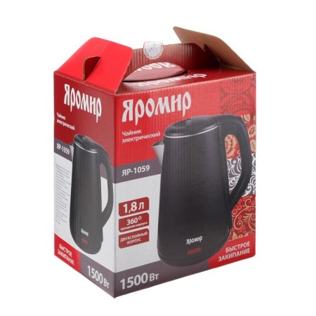 Electric kettle "Yaromir" Yar-1059, plastic, KOBET Metal, 1.8 l, 1500 watts, black-6