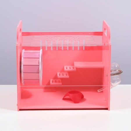 Rodent cage, acrylic, pink, 29 x 23.5 x 26 cm-1