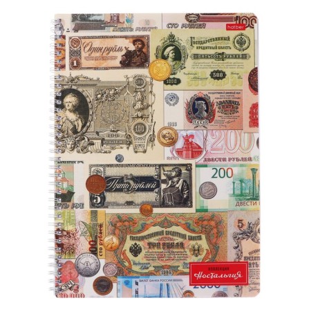 Notebook A4, 96 sheets in a cage on the crest nostalgia, covered cardboard, matte lamination, embossing, block 65g/m2, 4V mix-5