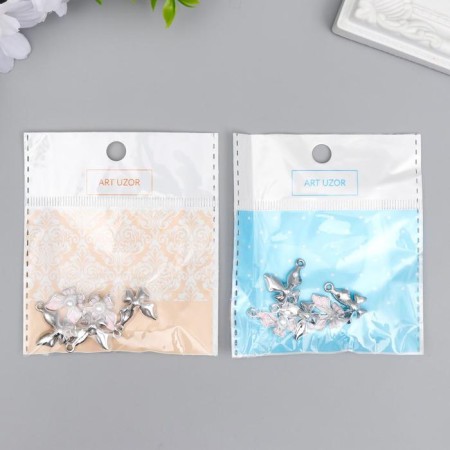 Decor for creativity metal, enamel "Butterfly with a pearl" silver mix 1.5x1.5 cm-3