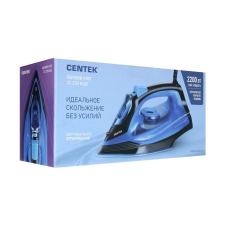 Iron CENTEK CT-2351, 2200 watts, ceramic soles, 300 ml, blue-11