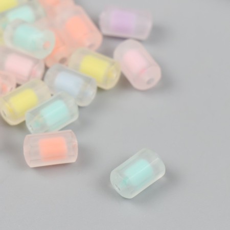 Plastic beads "cylinder with colored middle" matte mix 1.2x0.7x0.7 cm-1