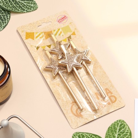 Set of candles for the cake, 4 pcs "Brilling stars", champagne-4