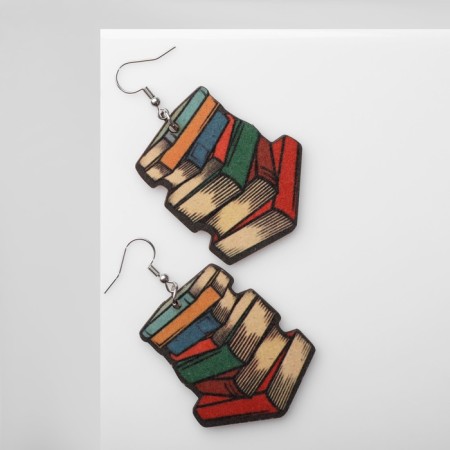 Earrings "School" Kipa books, colored in silver-2