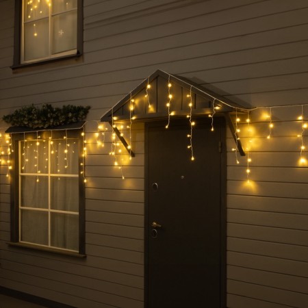 Garland "fringe" 6 × 0.7 m, IP44, UMS, white thread, 120 LED, glow warm white, 220 V