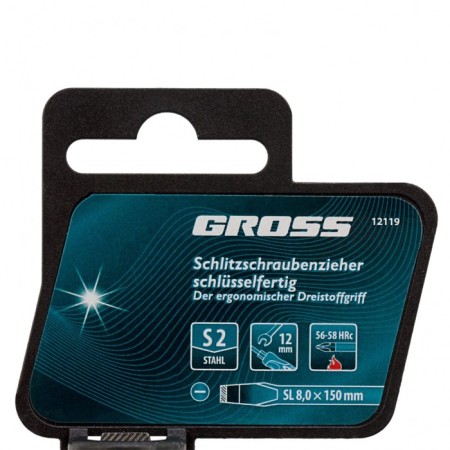 Screwdriver GROSS 12123, SL8 x 200 mm, S2, three -component handle-2