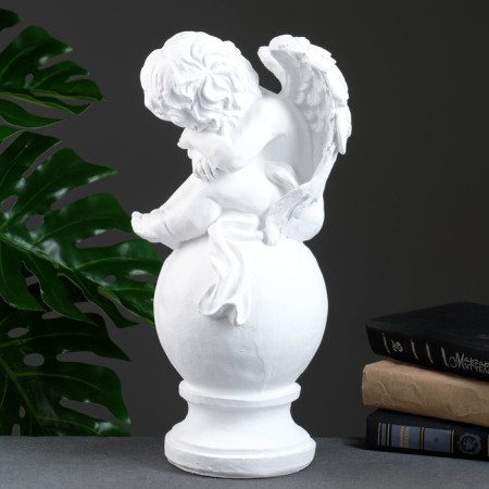 Figure "Angel Sleeping on the Ball" White 15x19x40cm-2