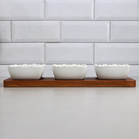 Menzhitsa "Wave", 3 pcs: 400 ml, wooden base, porcelain, Iran-3