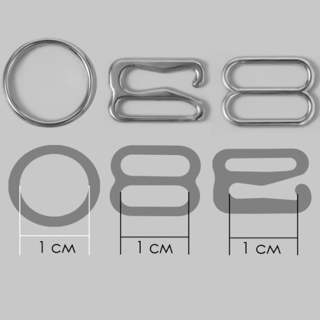 Metal straps: hooks, rings, regulators, 10 mm, silver color-1