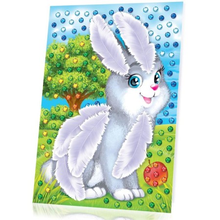 Set for creativity. Applications with feathers and rhinestones "Bunny" 21 x 14.8 cm-5