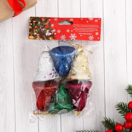 Jewelry decoration "Bell in sparkles" (set 6 pcs) 4.5x5.5 cm, mix-1