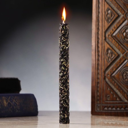 A candle from wax with thyme "Restoration of human energy", 13x1.7 cm, 1 h, black