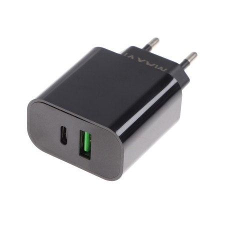 Network charger Maxvi CHL-602PD, USB/USB-C, 6 A, 30 W, fast charging, black-1