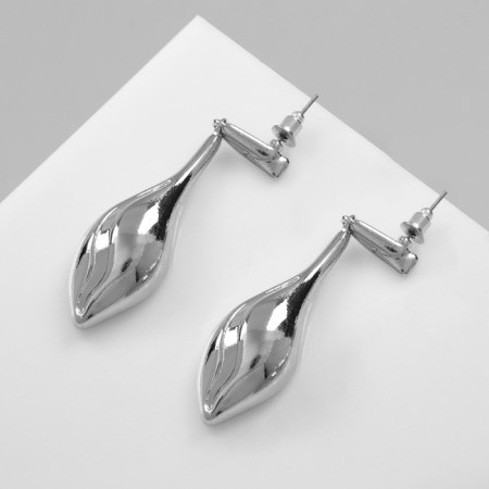 Earrings Metal "Abstraction" Drowned Leaf, Silver Color-1