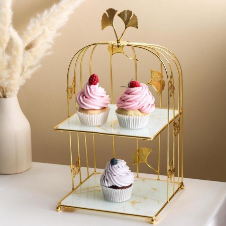 Standing for desserts 2-tier "marble", 21 × 21 × 43 cm, golden color of gold-3