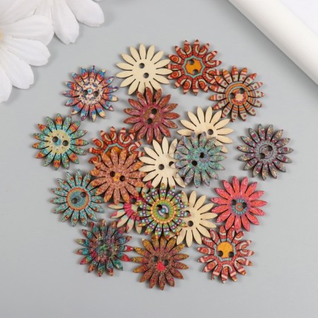 Buttons wood for creativity 2 punctures "chamomile" set 20 pcs 2.5x2.5 cm