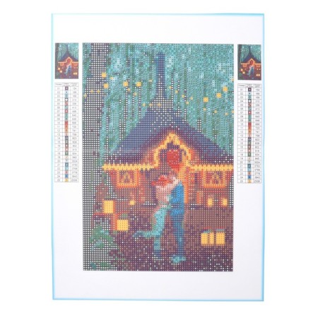Diamond mosaic with a complete filling with luminous rhinestones on the canvas "Hut", 20 x 30 cm-1