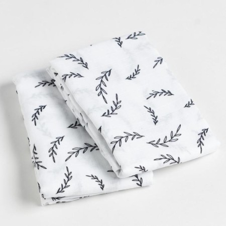 Set of cradle of mushine crumb I "Leafs" 75x120sm-2pcs, 100% cotton