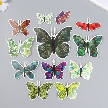 Butterflies cardboard "leaves" set 12 pcs h = 4-10 cm on magnet-2