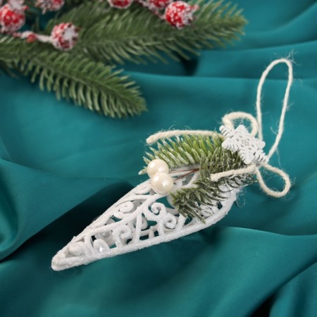 Decoration Christmas tree "drop glitter of the pearl" 12x4.5 cm, white-1