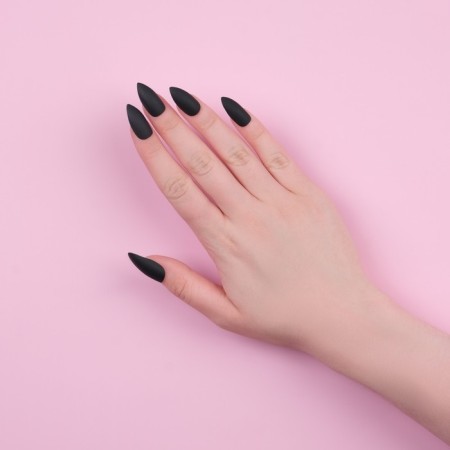 Falbled nails, 24 pcs, with adhesive plates, the shape of the almonds, matte/glossy, black color-12