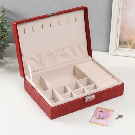 Casket to the leatherette for jewelry "Red" combined 26.7x18.5x7.5 cm-2