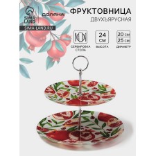 Фруктовница двухъярусная Доляна «Гранат», d=20/25 см, h=24 см, стекло, рисунок