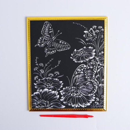 Engraving in the frame "butterflies in the meadow" with a metallic effect "gold"-2