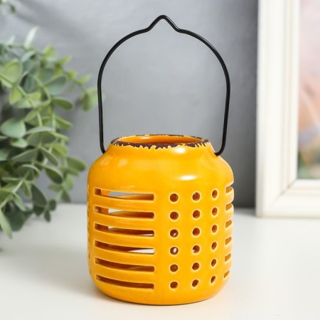 Ceramics candlestick for 1 candle "Lantern. Strips and points" MIX 8x8x9 cm-2