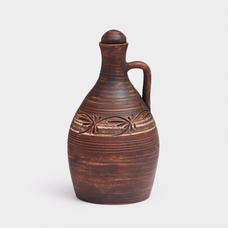 Snoof "Kelin", with a potter's handle, Angob, red clay, 2.2 l, mix-1