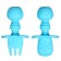 A set of children's cutlery, fork, spoon, blue color