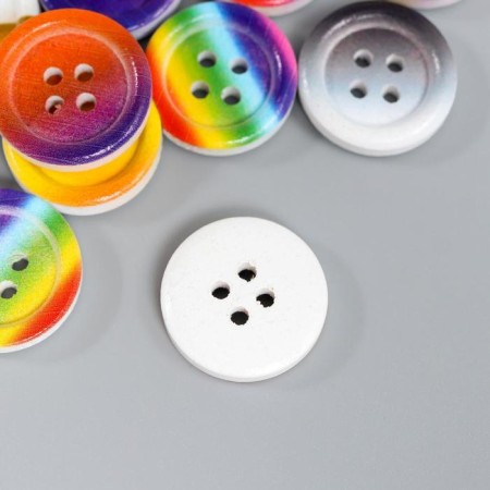 Buttons wood for creativity 4 punctures "Rainbow" set 20 pcs mix 1.8x1.8 cm-2