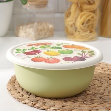 A bowl with a lid, 2.1 l, d = 22.5 cm, h = 9 cm, with decor, the color of the salad