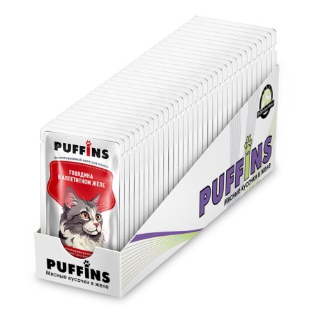 Wet food "Puffins" for cats, beef in jelly, 75 g-2