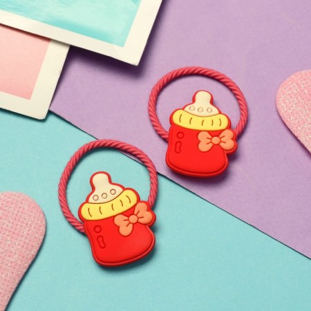 Hair elastic band "Baby" (set 2 pcs) bottle, 3 cm, red-1