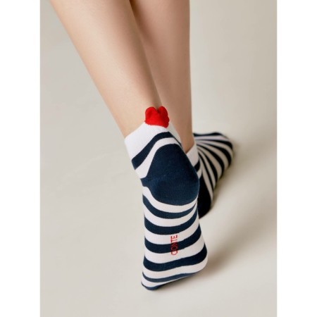 Women's cotton socks CONTE Elegant Active, size 23, white color, dark blue