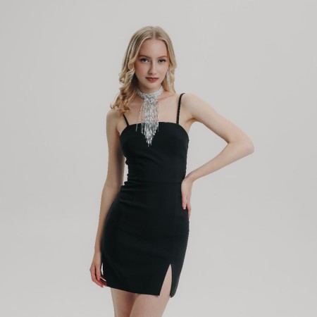 Choker "ice" thread down, white color in silver, 26.5 cm-3