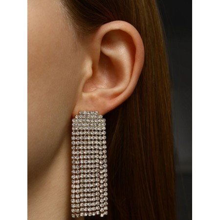 Hanging earrings with rhinestones "Waterfall" Soft square, white color in gold-2