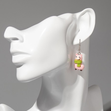 Earrings Assorted Lama Lama, green-pink color in silver-3