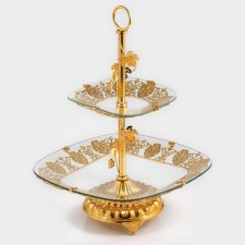 Stand for dessert and fruits 2 tiers, 29 × 29 cm, 17 × 17 cm, h = 43 cm, gold color