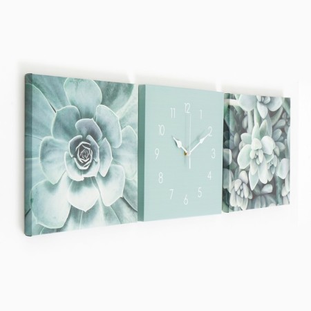Carty clock is wall, modular, "succulents", silent, 35 x 110 cm, triptych-2