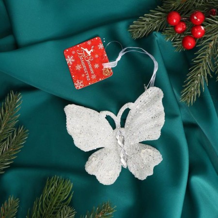 Christmas tree decoration "Frosty butterfly" 10.5x10 cm, white-1