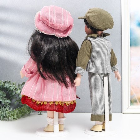 Doll Collectible couple "Julia and Igor, Pink strip" set 2 pcs 40 cm-3