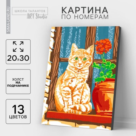 Picture on numbers on canvas with a subframe "Red cat" 20x30 cm