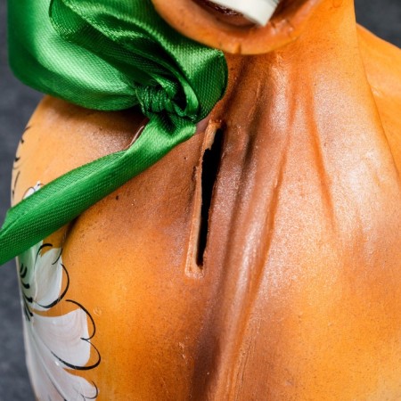 The piggy bank "Sag - happiness and good" orange, 17cm-5