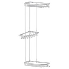 A corner-cutting shelf with hooks, three-tier, size 20 x 20 x 20 cm, chrome