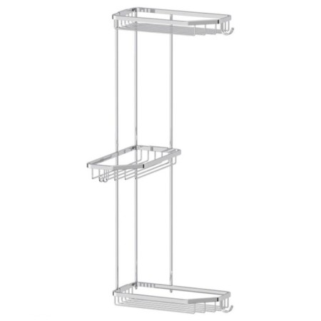 A corner-cutting shelf with hooks, three-tier, size 20 x 20 x 20 cm, chrome