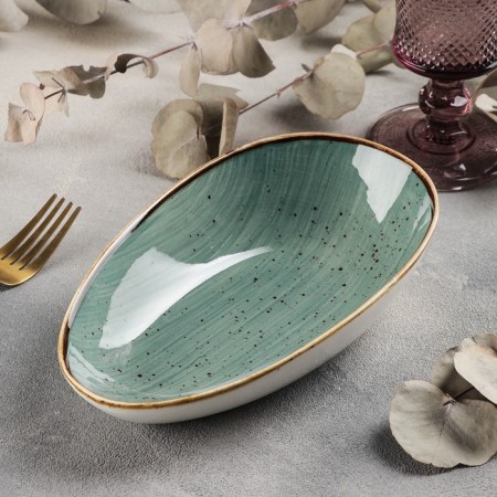 Ceramic dish for the supply "sapphire", 21 × 12.5 × 5.5 cm, the color is gray-green