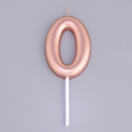 Candle in the Cake "European", number "0", 6 cm, pink gold-2
